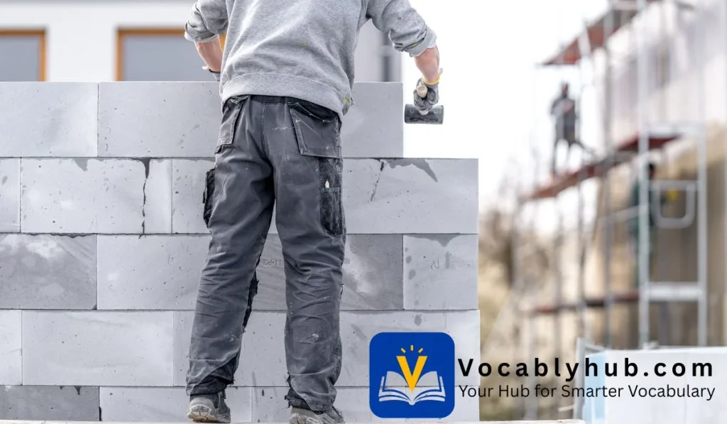 A person who builds structures from stone, brick, or concrete blocks.