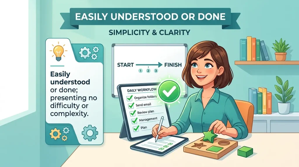 Easily understood or done; presenting no difficulty or complexity.