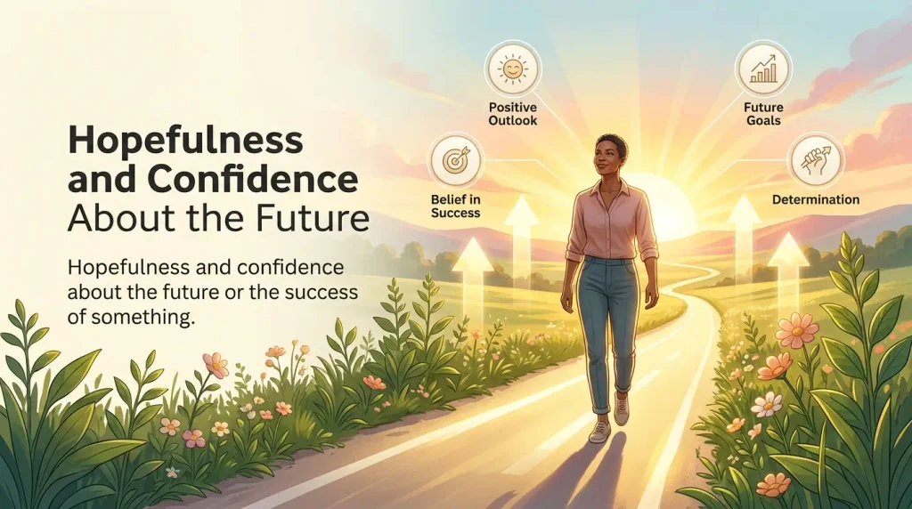 Hopefulness and confidence about the future or the success of something.