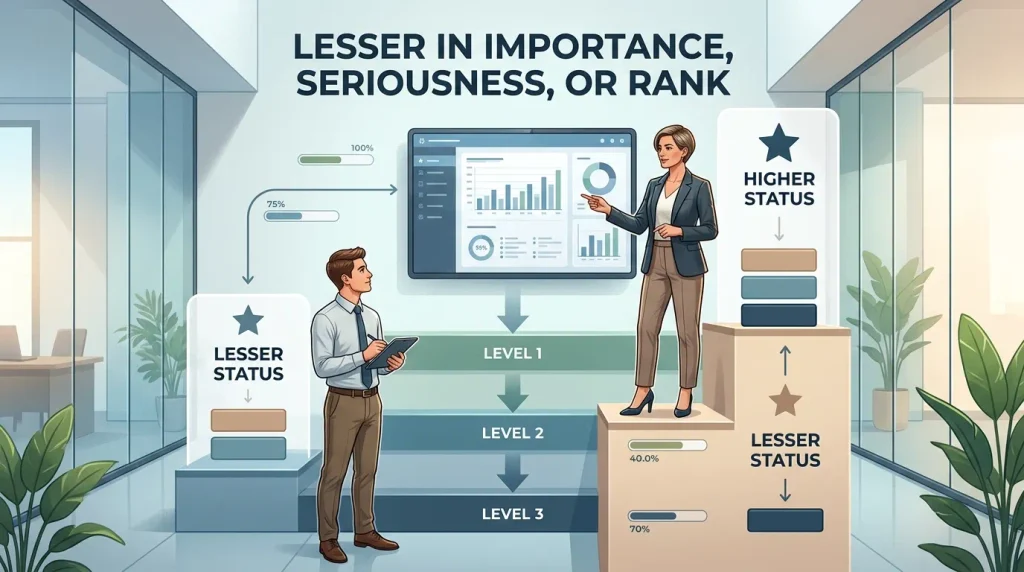 Lesser in importance, seriousness, or rank.