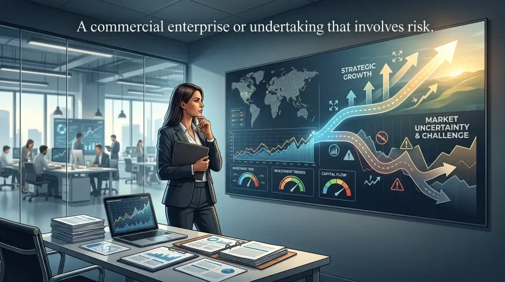  A commercial enterprise or undertaking that involves risk. 
