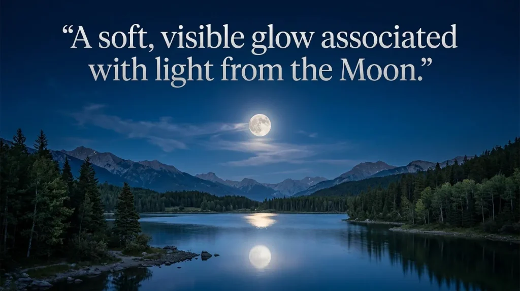A soft, visible glow associated with light from the Moon.
