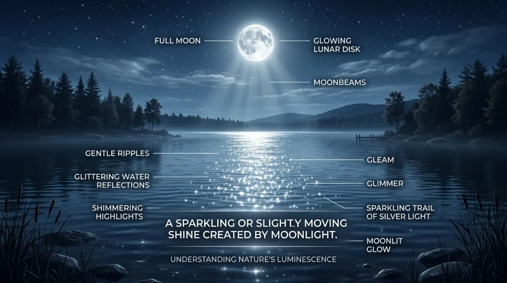 A sparkling or slightly moving shine created by moonlight.