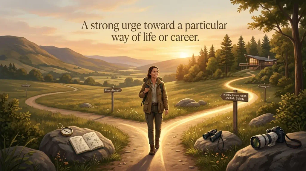  A strong urge toward a particular way of life or career. 