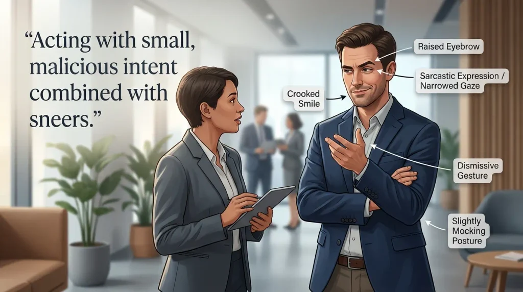 Acting with small, malicious intent combined with sneers