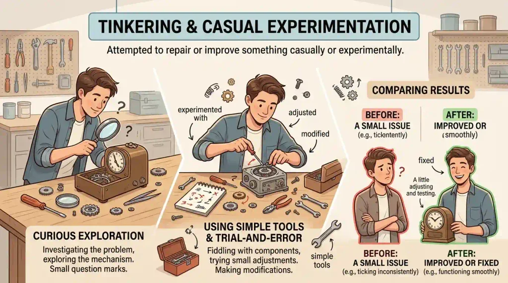 Attempted to repair or improve something casually or experimentally.