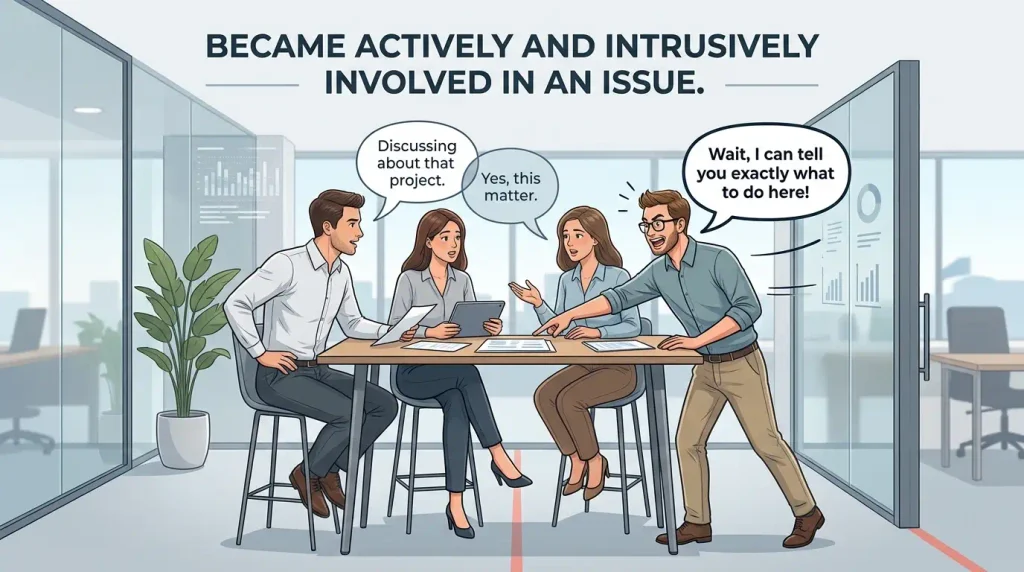 Became actively and intrusively involved in an issue.