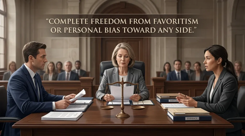 Complete freedom from favoritism or personal bias toward any side.