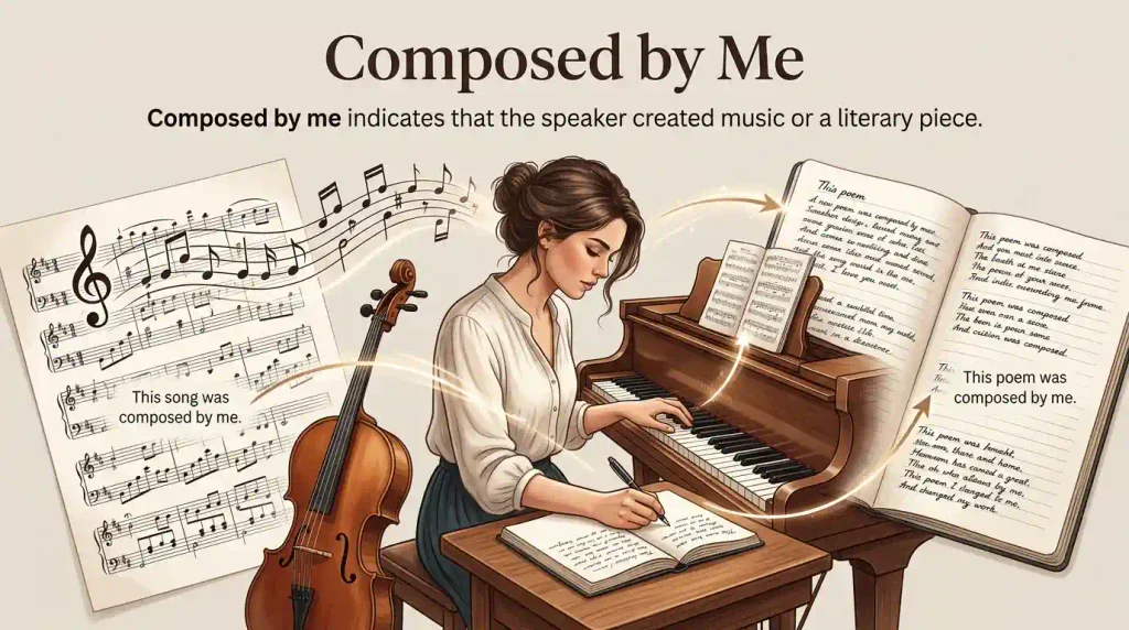 Composed by me indicates that the speaker created music or a literary piece.