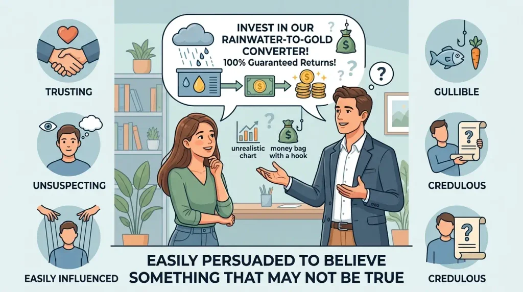 Easily persuaded to believe something that may not be true.