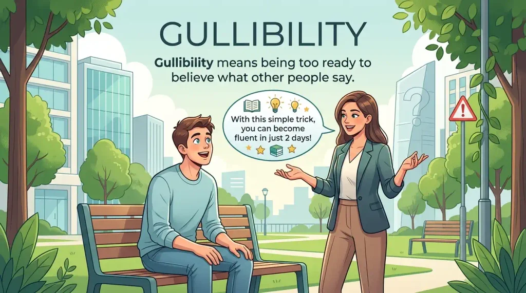 Gullibility means being too ready to believe what other people say.