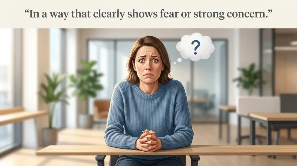In a way that clearly shows fear or strong concern.