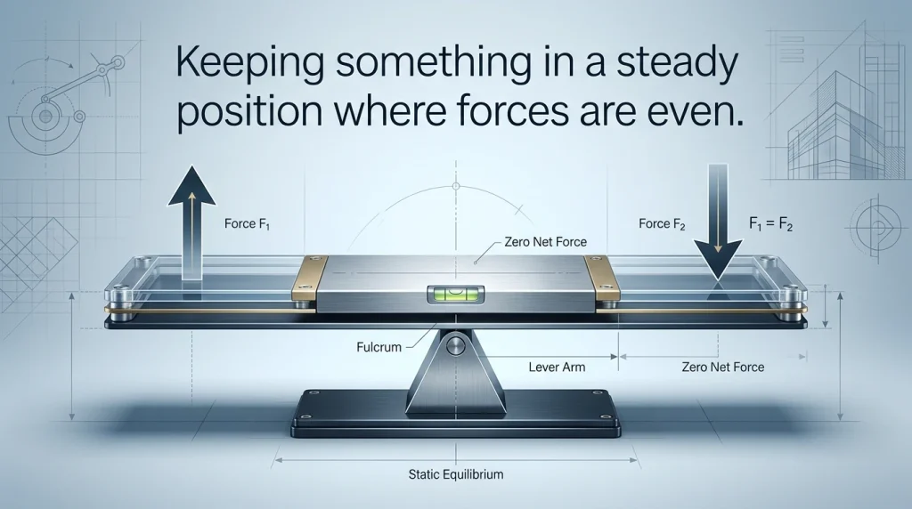 Keeping something in a steady position where forces are even.