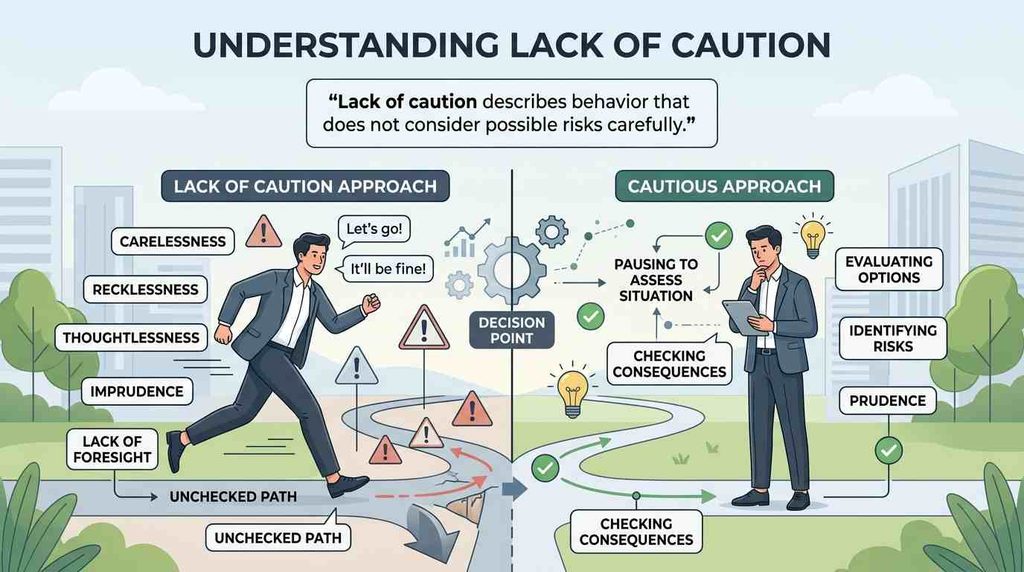 Lack of caution describes behavior that does not consider possible risks carefully.