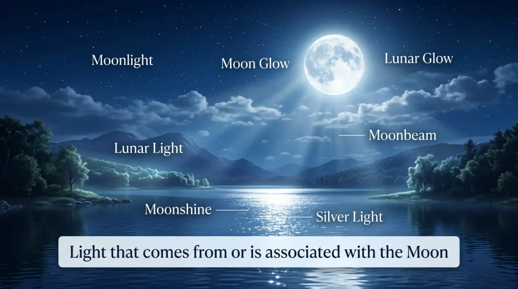 Light that comes from or is associated with the Moon.