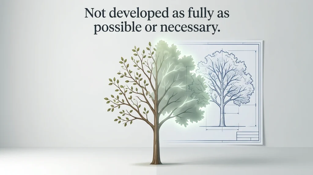  Not developed as fully as possible or necessary.