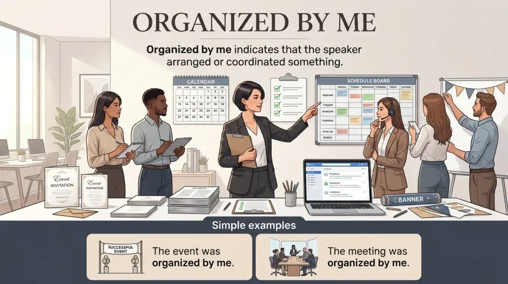Organized by me indicates that the speaker arranged or coordinated something.