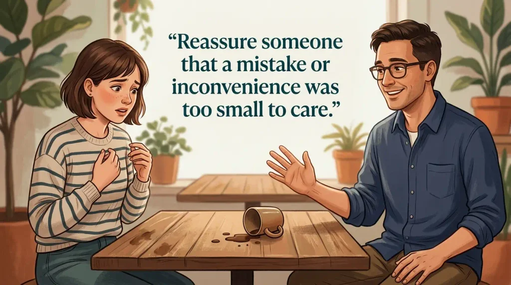 Reassure someone that a mistake or inconvenience was too small to care about. 