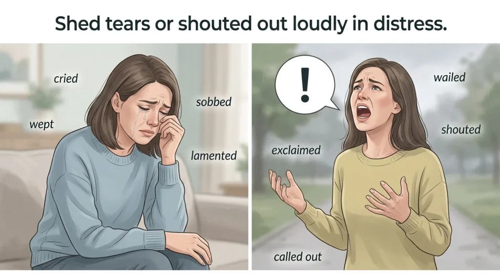 Shed tears or shouted out loudly in distress.