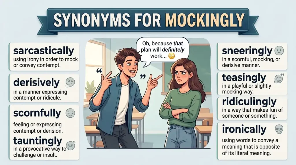 synonyms for mockingly