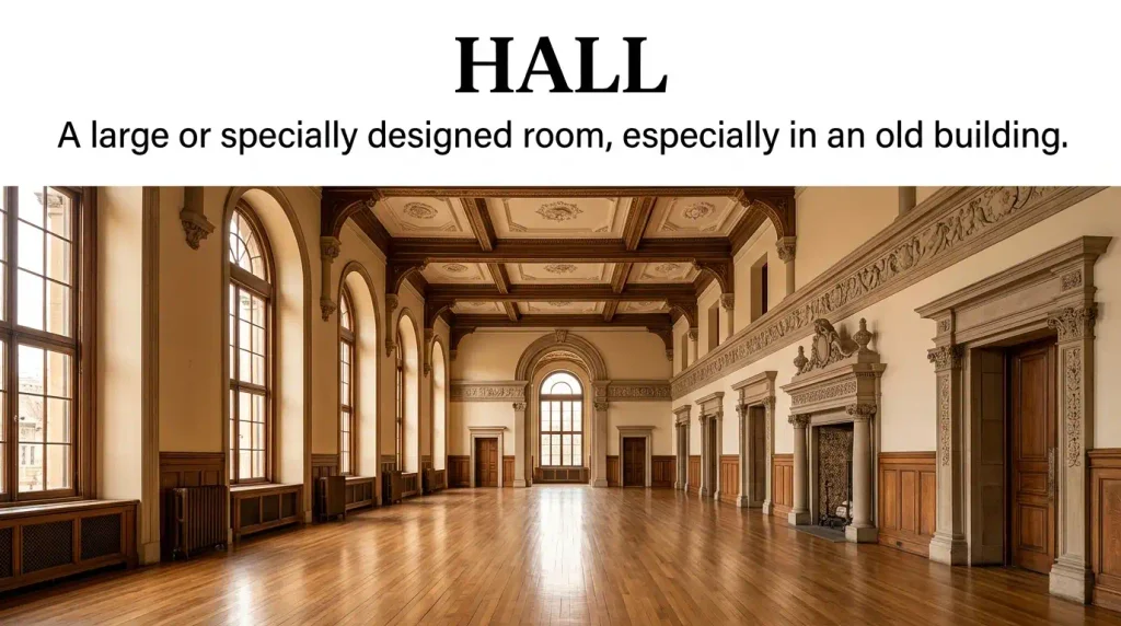 A large or specially designed room, especially in an old building.
