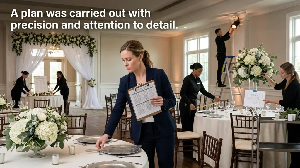 A plan was carried out with precision and attention to detail.