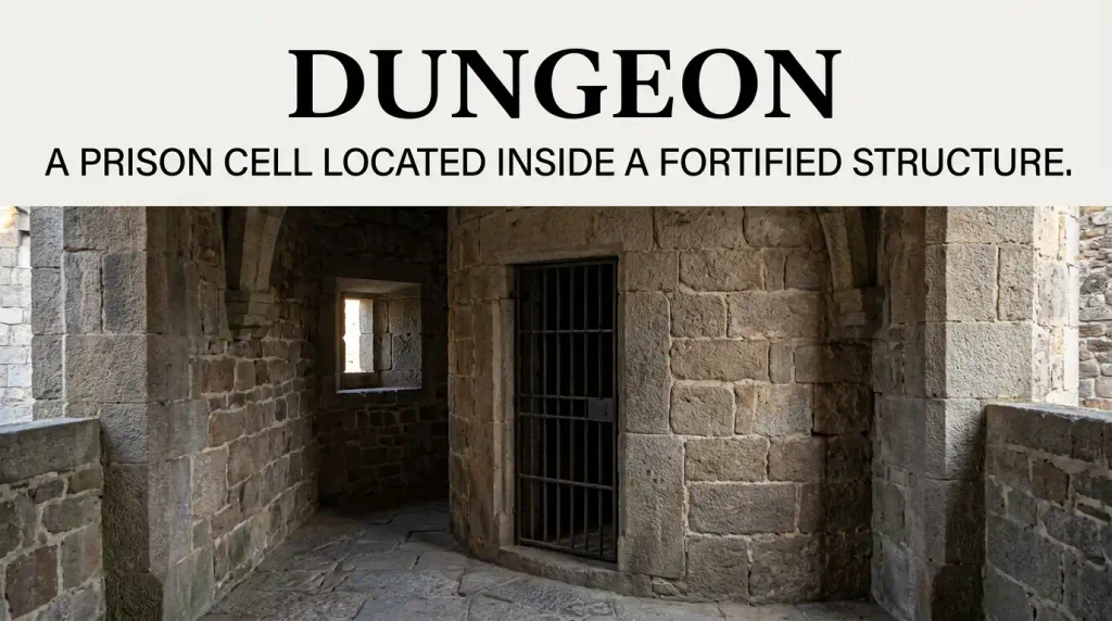 A prison cell located inside a fortified structure.
