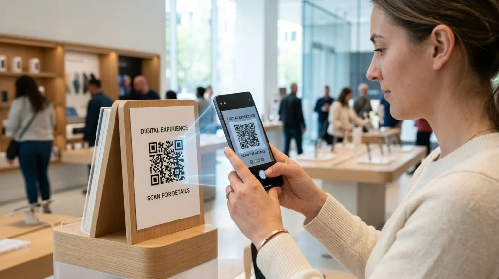 A QR code is a machine-readable pattern that can contain information used to identify or connect to something.
