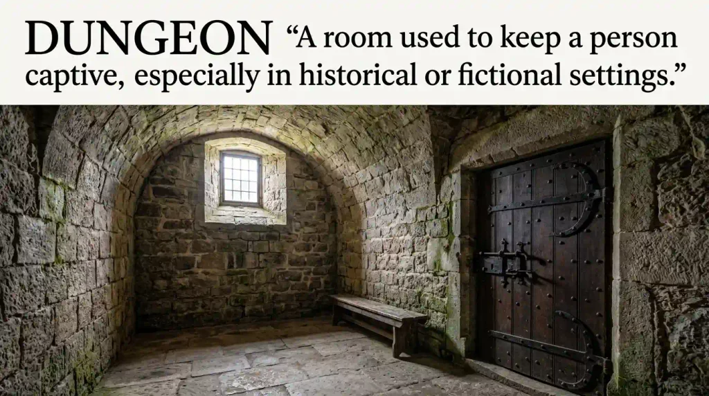 A room used to keep a person captive, especially in historical or fictional settings.