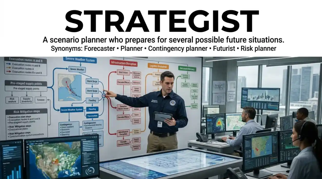A scenario planner prepares for several possible future situations.