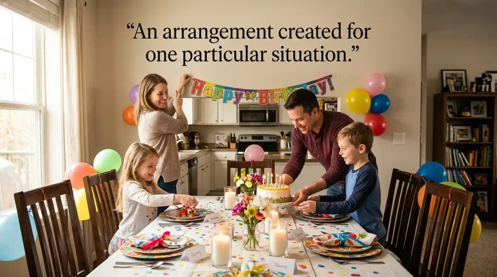 An arrangement created for one particular situation.