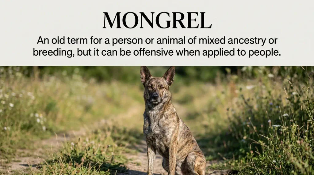 An old term for a person or animal of mixed ancestry or breeding, but it can be offensive when applied to people.

Tone/Regis