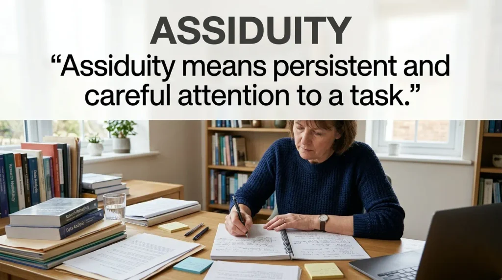 Assiduity means persistent and careful attention to a task.