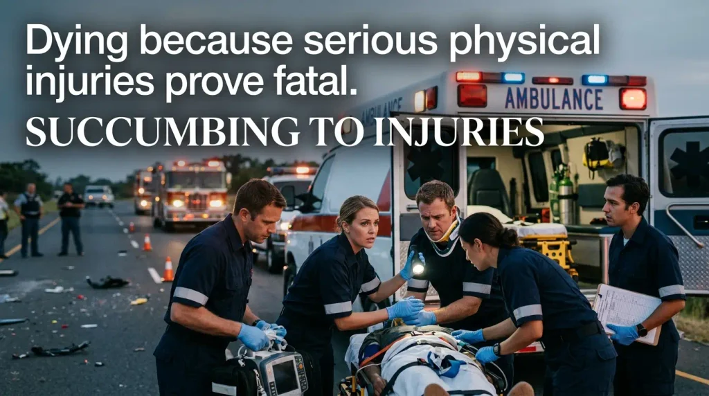 Dying because serious physical injuries prove fatal.