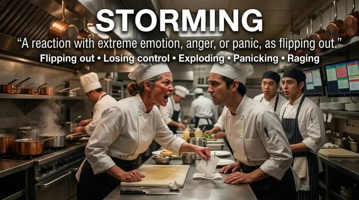  Flipping out means reacting with extreme emotion, anger, or panic.