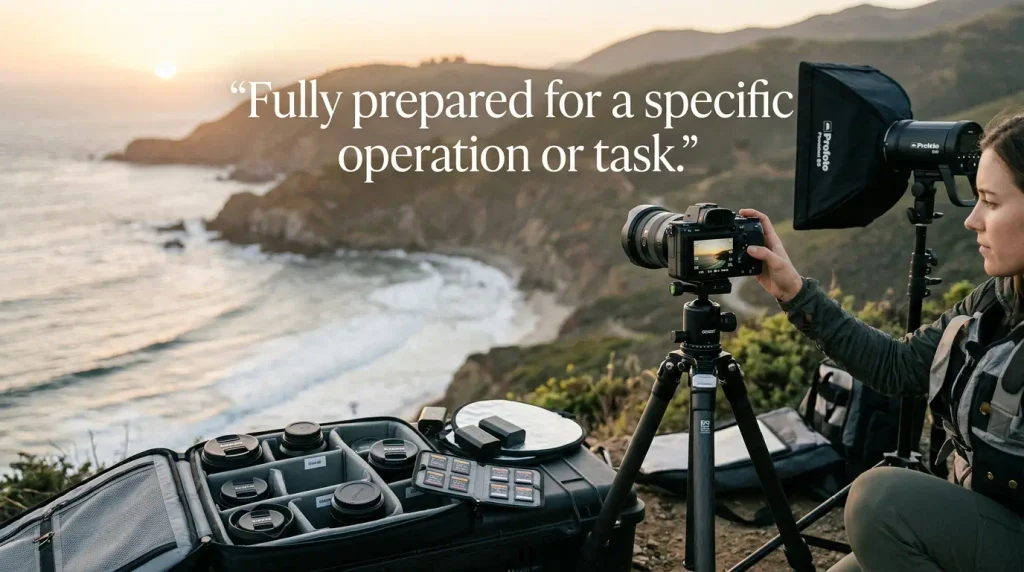 Fully prepared for a specific operation or task.