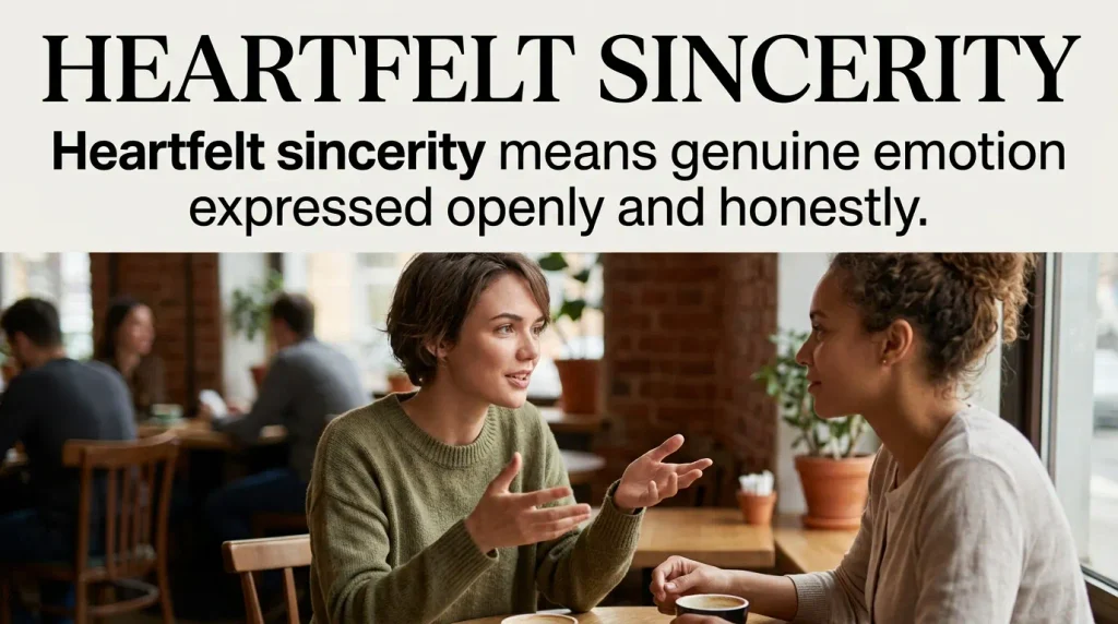 Heartfelt sincerity means genuine emotion expressed openly and honestly.