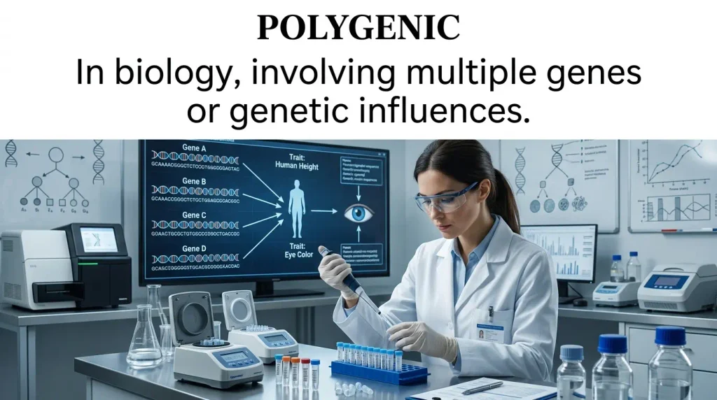 In biology, involving multiple genes or genetic influences.