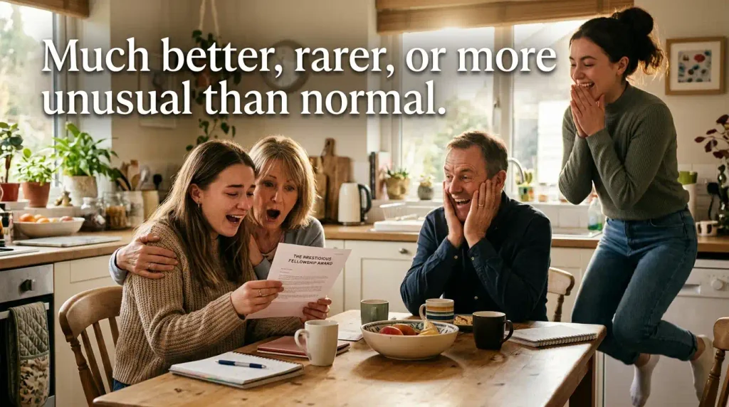 Much better, rarer, or more unusual than normal.