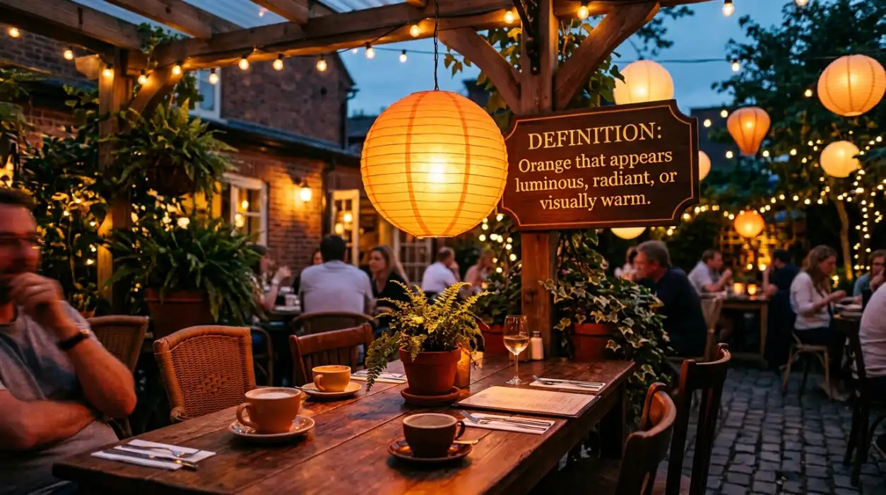 Orange that appears luminous, radiant, or visually warm.
