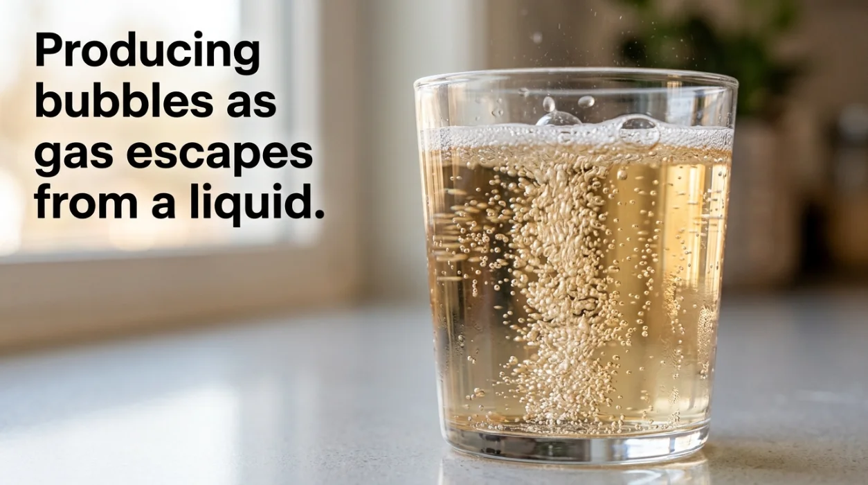 Producing bubbles as gas escapes from a liquid.