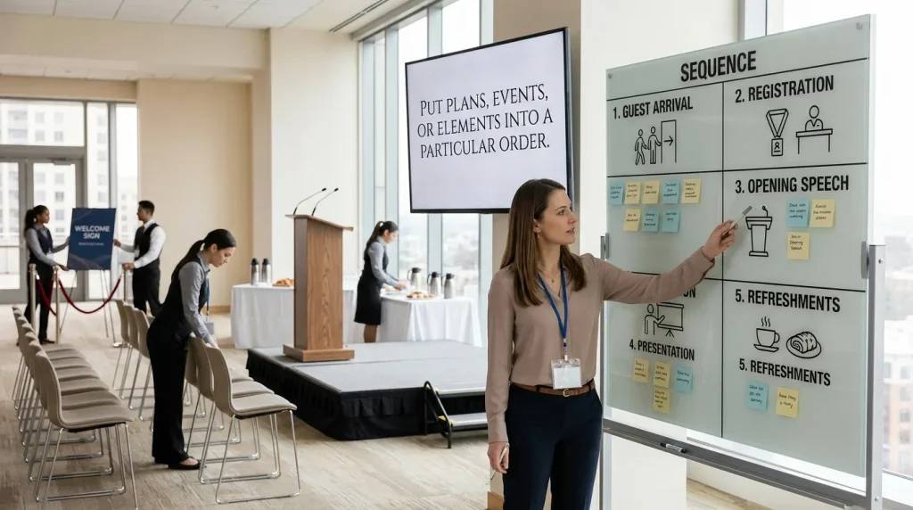 Put plans, events, or elements into a particular order