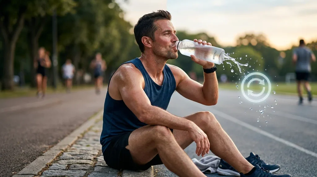 Rehydration means restoring water or fluids to the body after fluid loss.