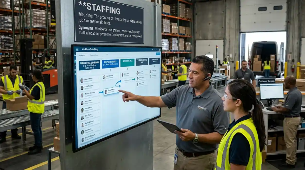 Workforce assignment refers to distributing workers across jobs or responsibilities.