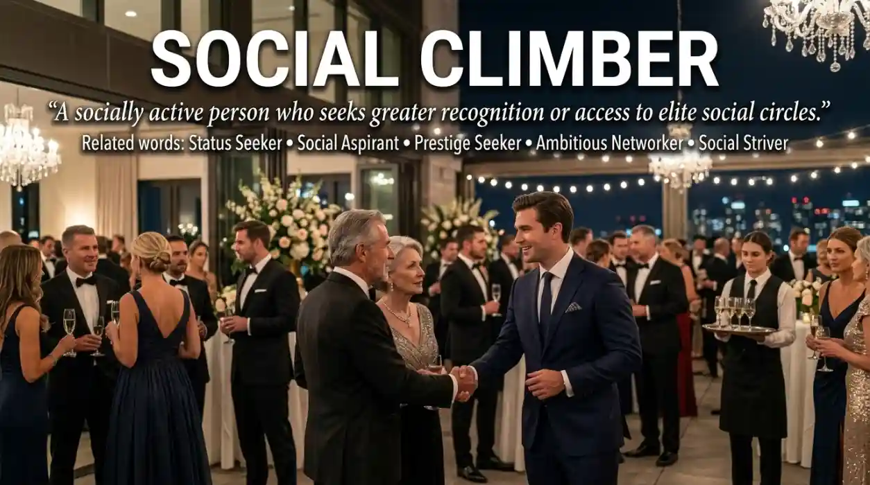 A socially active person who pursues higher recognition or access to elite circles.