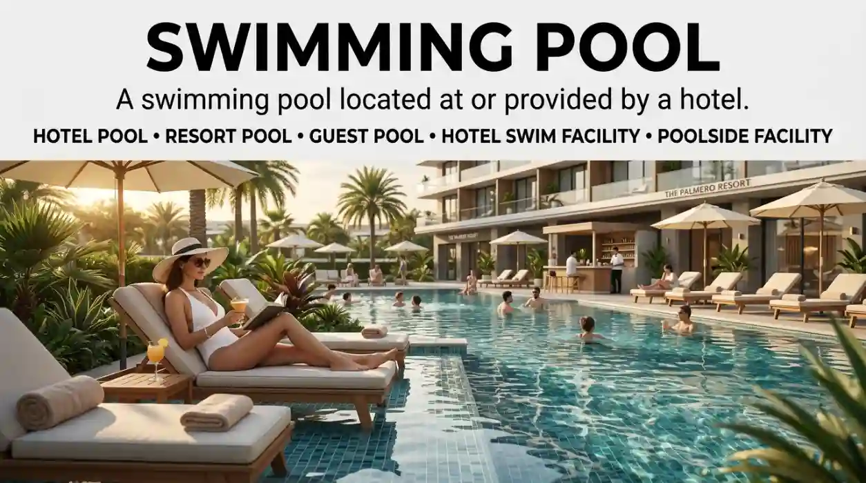 A swimming pool located at or provided by a hotel.