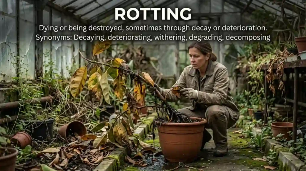 Dying or being destroyed, sometimes through decay or deterioration.