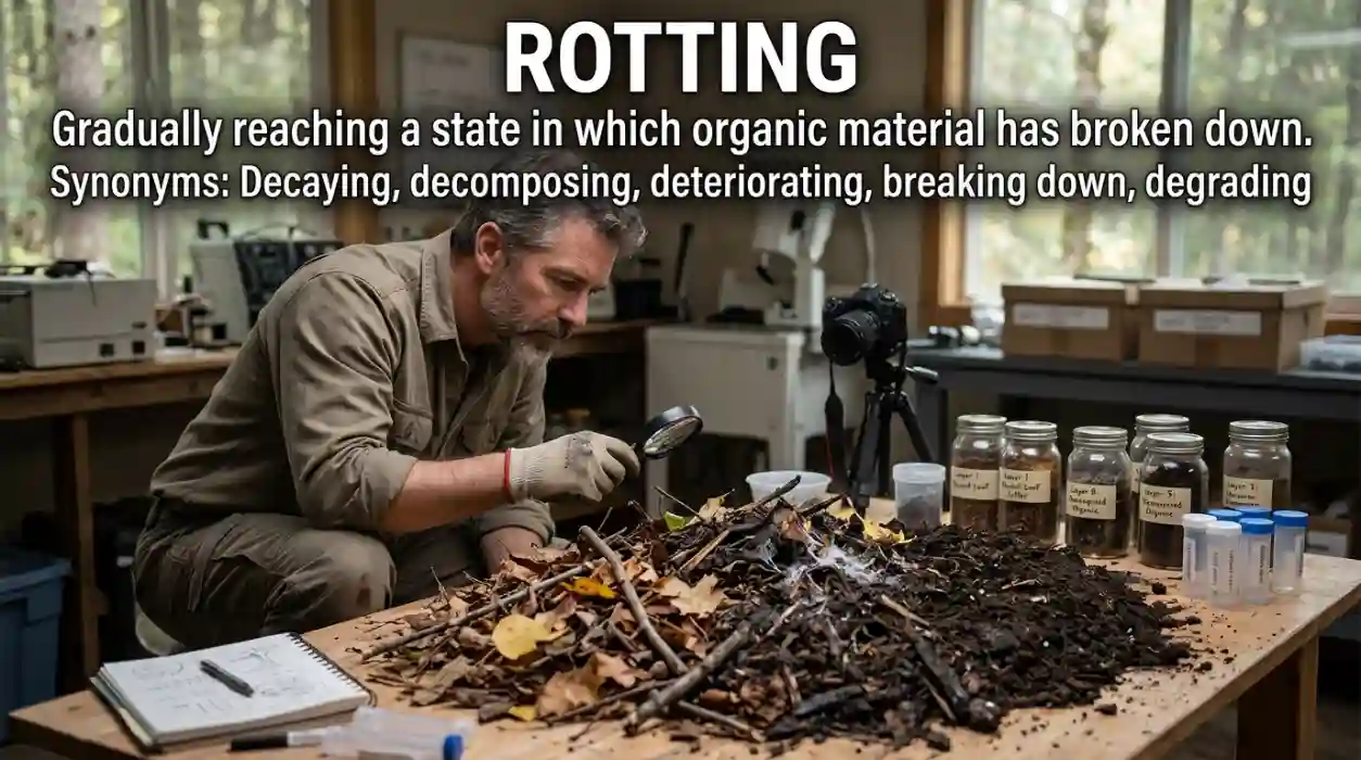 Gradually reaching a state in which organic material has broken down.