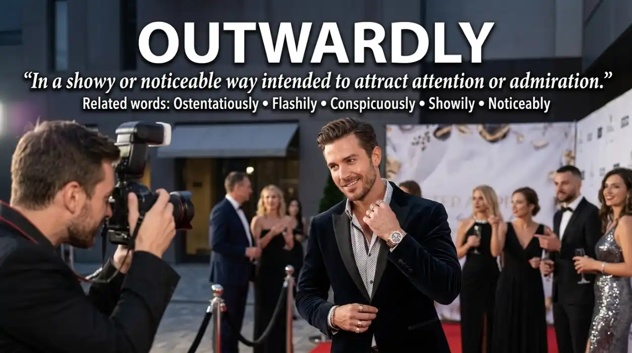 In a showy way intended to attract attention or admiration.