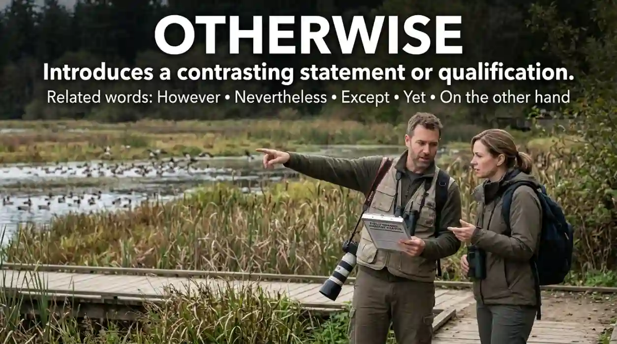 Introduces a contrasting statement or qualification.